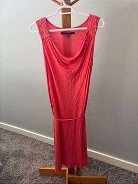 Cowl Neck Coral Mini Dress with Lace-Trim Straps